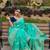 turquoise silk blend zari woven saree with unstitched blouse
