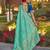 turquoise silk blend woven saree with unstitched blouse