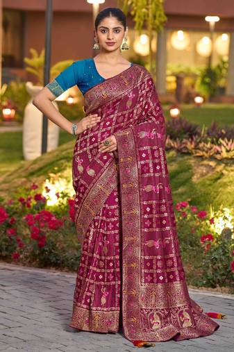 rani silk blend woven saree with unstitched blouse