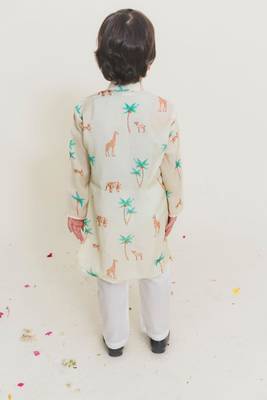 Yellow printed cotton kurta pyjama 2
