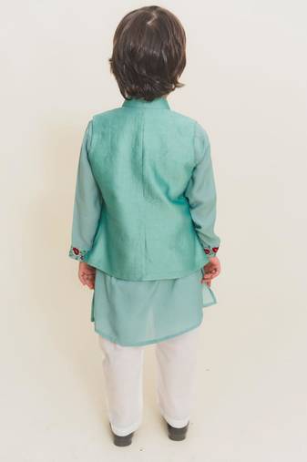 Blue plain cotton nehru jacket set