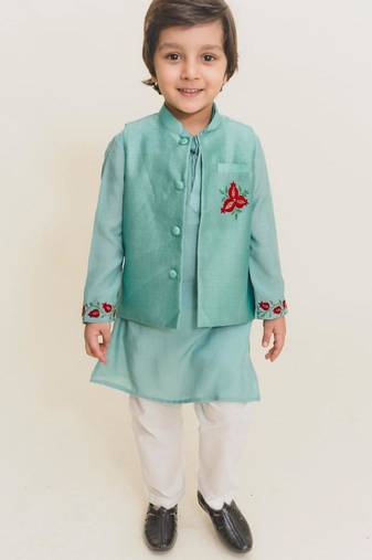 Blue plain cotton nehru jacket set