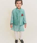 Blue plain cotton nehru jacket set