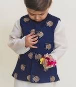 Blue embroidered cotton nehru jacket set