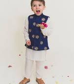 Blue embroidered cotton nehru jacket set