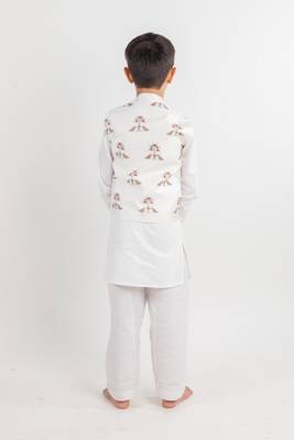 White printed cotton nehru jacket set 4