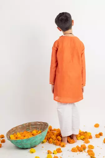 Orange plain cotton kurta pyjama