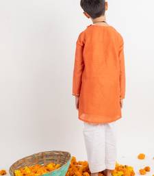 Orange plain cotton kurta pyjama