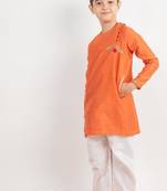 Orange plain cotton kurta pyjama