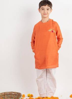 Orange plain cotton kurta pyjama 3