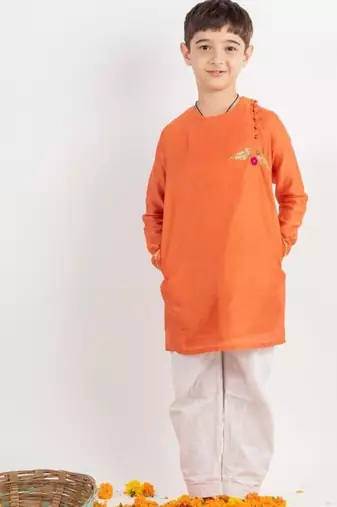 Orange plain cotton kurta pyjama