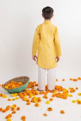 Yellow embroidered cotton kurta pyjama 2