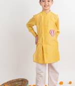 Yellow embroidered cotton kurta pyjama