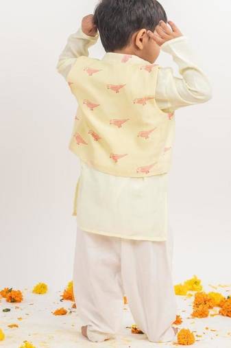 Green printed cotton nehru jacket set