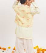 Green printed cotton nehru jacket set