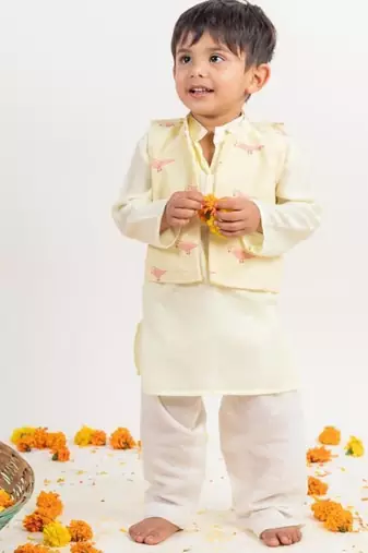 Green printed cotton nehru jacket set