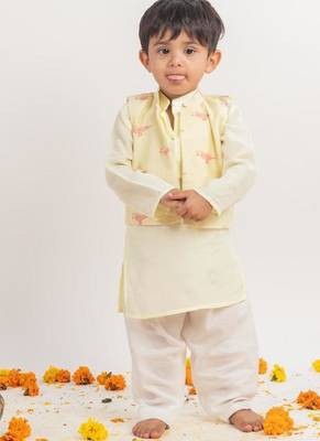 Green printed cotton nehru jacket set 4