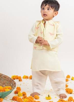 Green printed cotton nehru jacket set 1