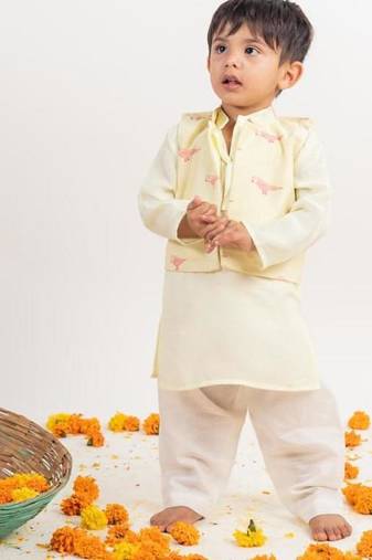 Green printed cotton nehru jacket set