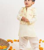 Green printed cotton nehru jacket set