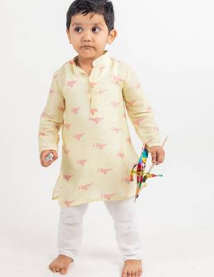 Green printed cotton kurta pyjama 1