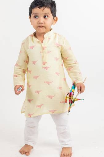 Green printed cotton kurta pyjama