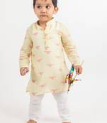 Green printed cotton kurta pyjama