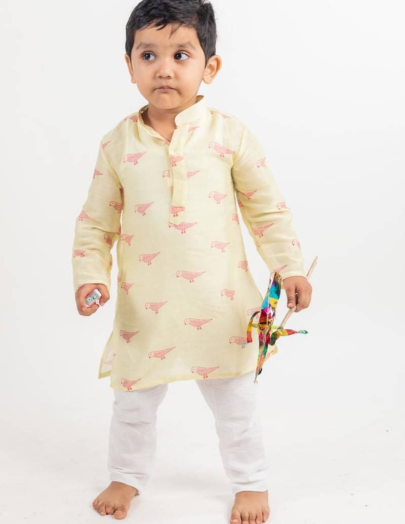 Green printed cotton kurta pyjama