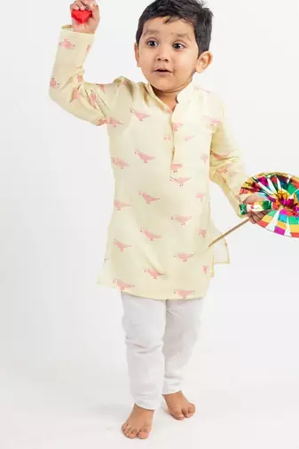 Green printed cotton kurta pyjama