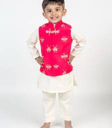 Pink embroidered cotton nehru jacket set