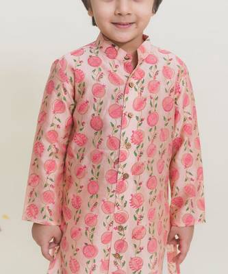 Peach printed cotton kurta pyjama 3
