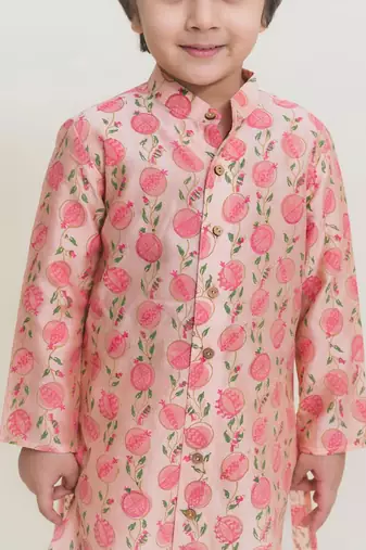 Peach printed cotton kurta pyjama