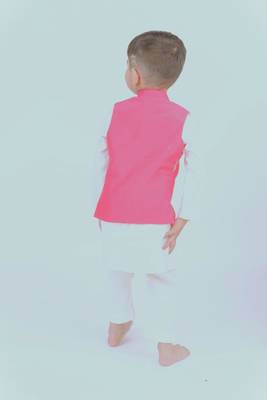 Pink embroidered cotton nehru jacket set 4