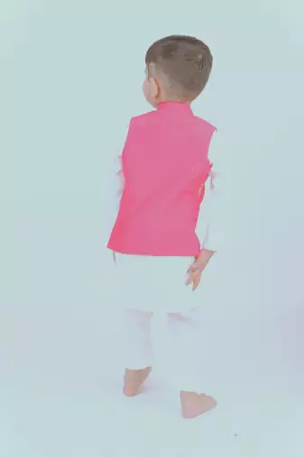 Pink embroidered cotton nehru jacket set
