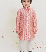 Peach printed cotton kurta pyjama