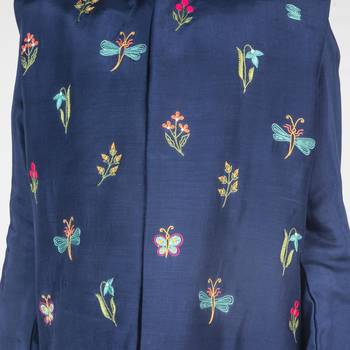 Blue embroidered cotton nehru jacket set 2