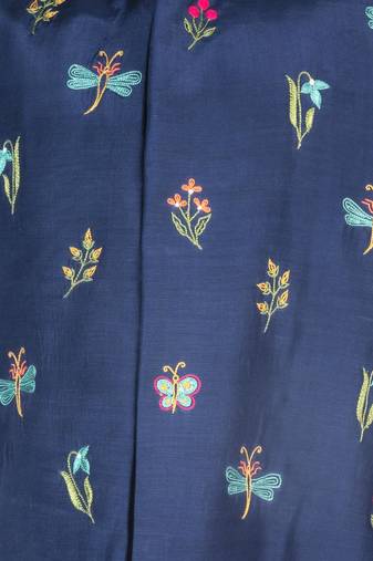 Blue embroidered cotton nehru jacket set