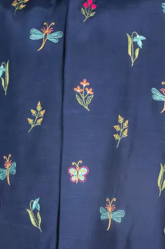 Blue embroidered cotton nehru jacket set