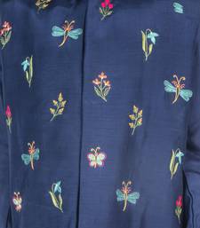 Blue embroidered cotton nehru jacket set