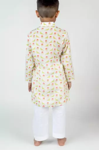 White printed cotton kurta pyjama