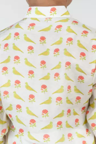 White printed cotton kurta pyjama