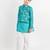 Teal embroidered cotton nehru jacket set