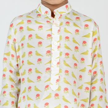 White printed cotton kurta pyjama 4