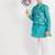 Teal embroidered cotton nehru jacket set