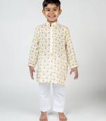 White printed cotton kurta pyjama
