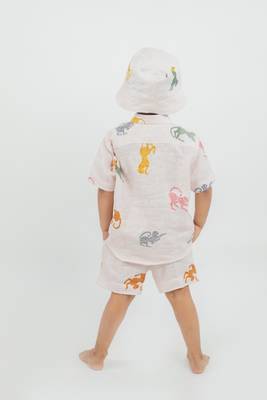 Pink printed Linen Co Ord Set with cap 2
