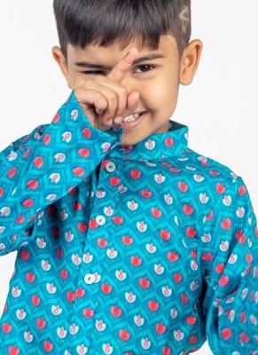 Blue printed cotton kurta pyjama 3