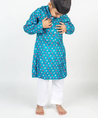 Blue printed cotton kurta pyjama 4