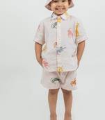 Pink printed Linen Co Ord Set with cap