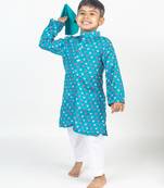 Blue printed cotton kurta pyjama